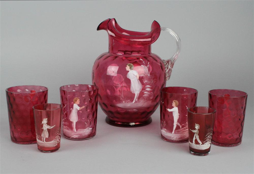 AN AMERICAN ENAMELLED PALE RUBY GLASS