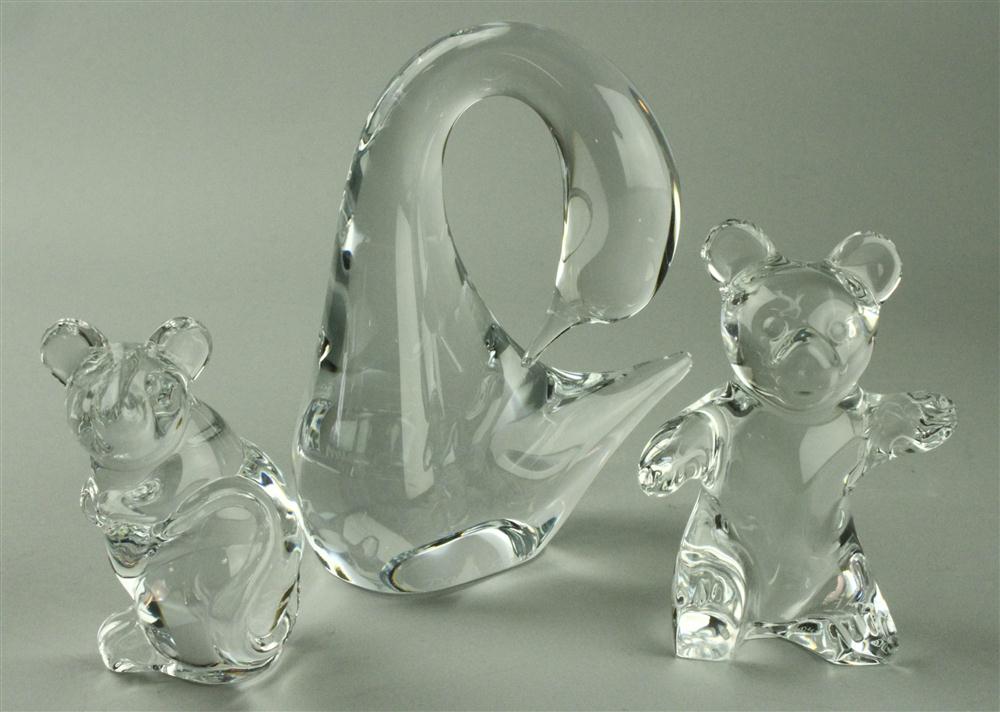 THREE DAUM GLASS ORNAMENTS including