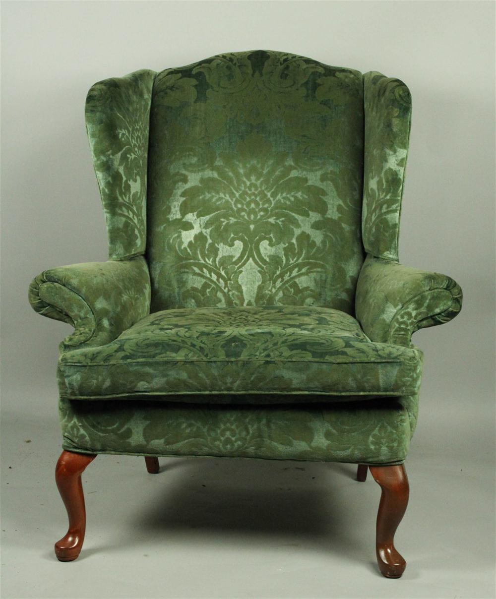 QUEEN ANNE STYLE UPHOLSTERED MAHOGANY