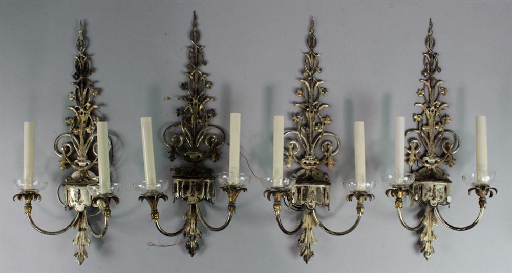 FOUR SILVERED METAL WALL LIGHTS 148220