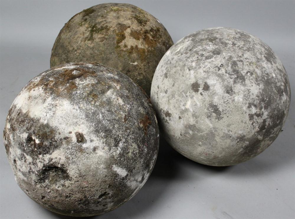 THREE CARVED STONE SPHERES Including 148253