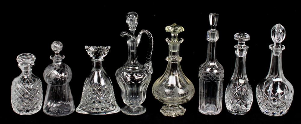 COLLECTION OF EIGHT GLASS DECANTERS  14826f