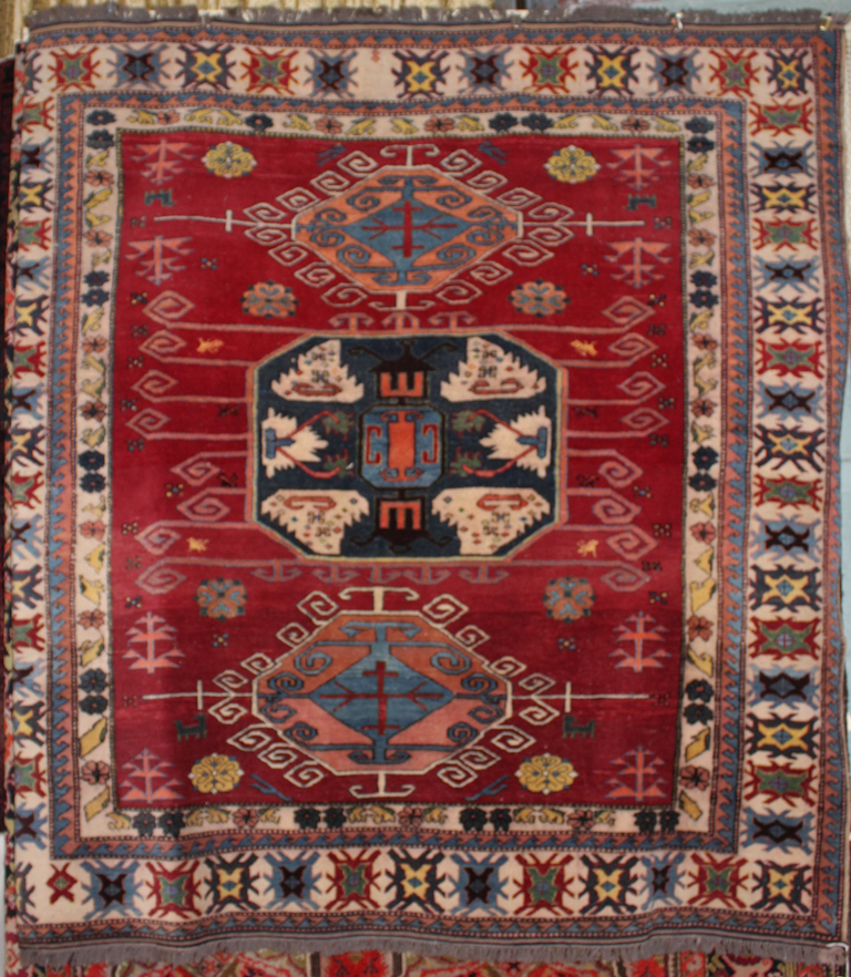 AFGHAN KAZAK RUG in red blue yellow