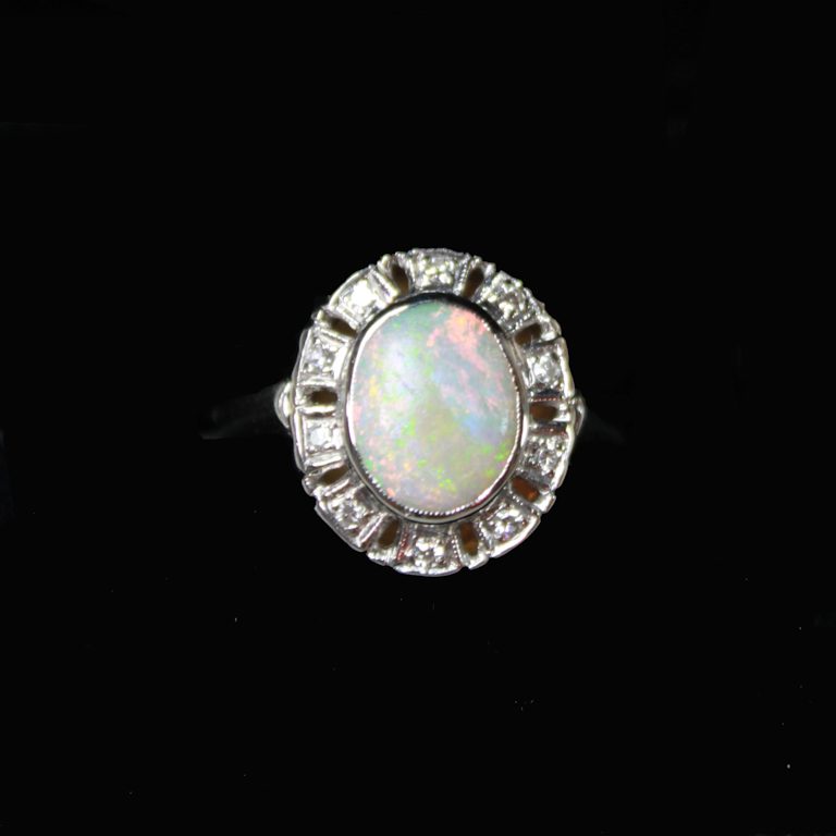 LADY'S OPAL AND DIAMOND RING the