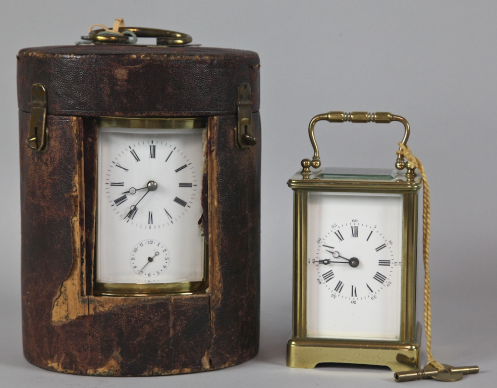 TWO CARRIAGE CLOCKS The larger