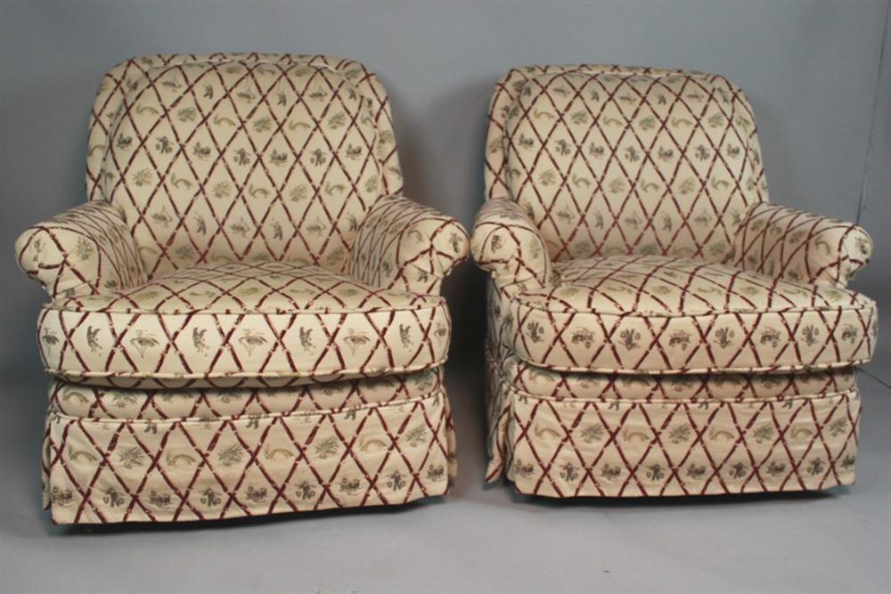 TWO UPHOLSTERED CLUB SWIVEL/ROCKING