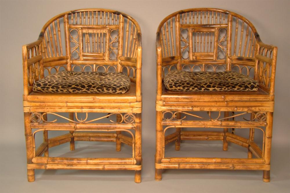 PAIR OF BAMBOO ARMCHAIRS Each arched 1482fa