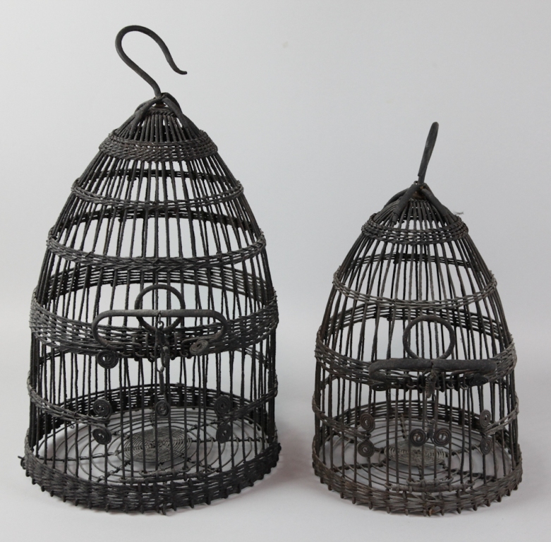 TWO FRENCH WOVEN BIRD CAGES Each 14830a