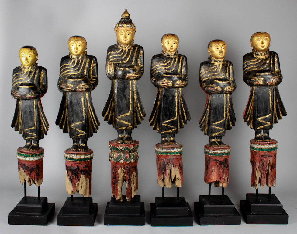 SIX THAI CARVED AND PAINTED WOOD 148314