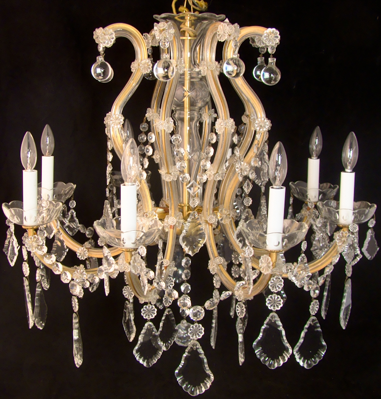 EIGHT ARM GLASS CHANDELIER WITH SCROLLING