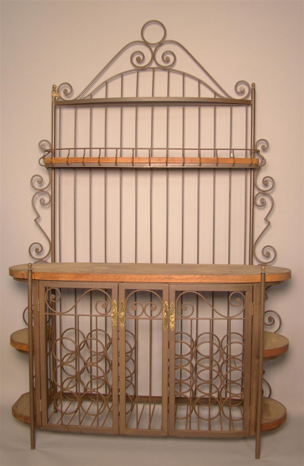 BAKERS OAK AND METAL RACK With scroll
