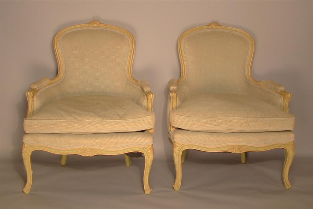 PAIR OF LOUIS XV STYLE GREEN AND