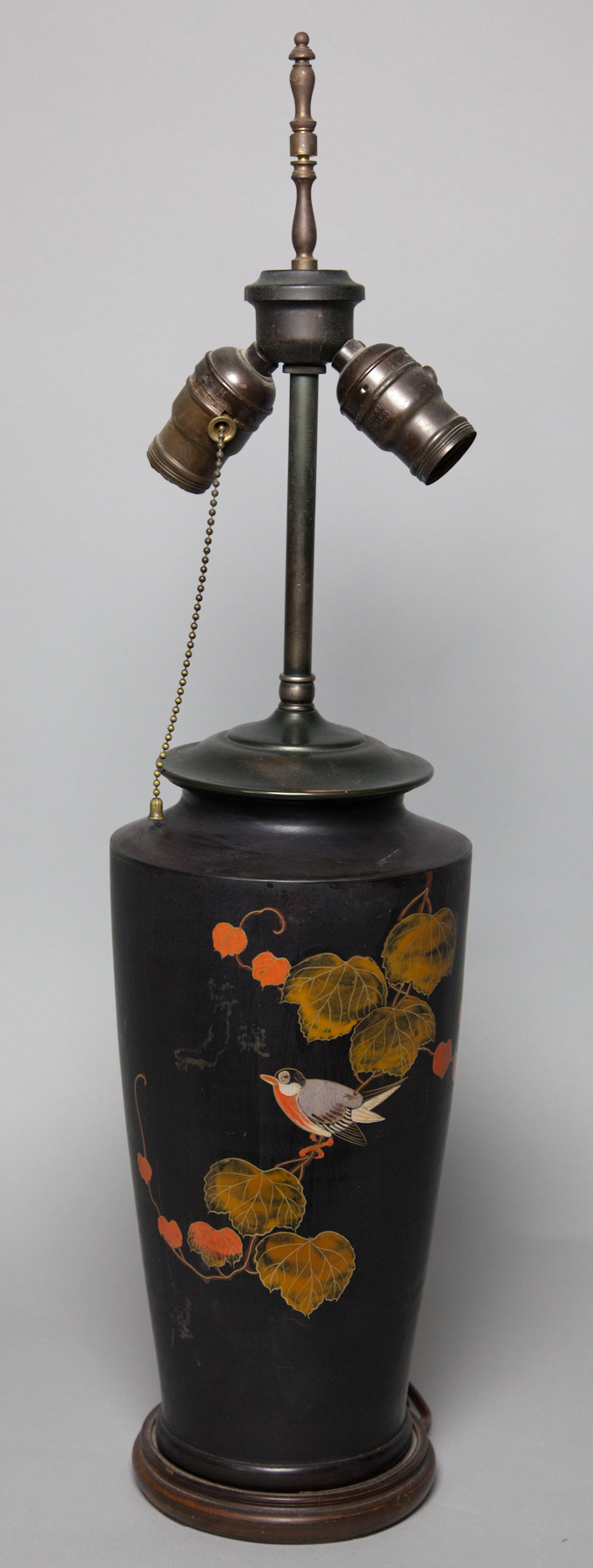 PAINTED POTTERY TABLE LAMP Of tapering