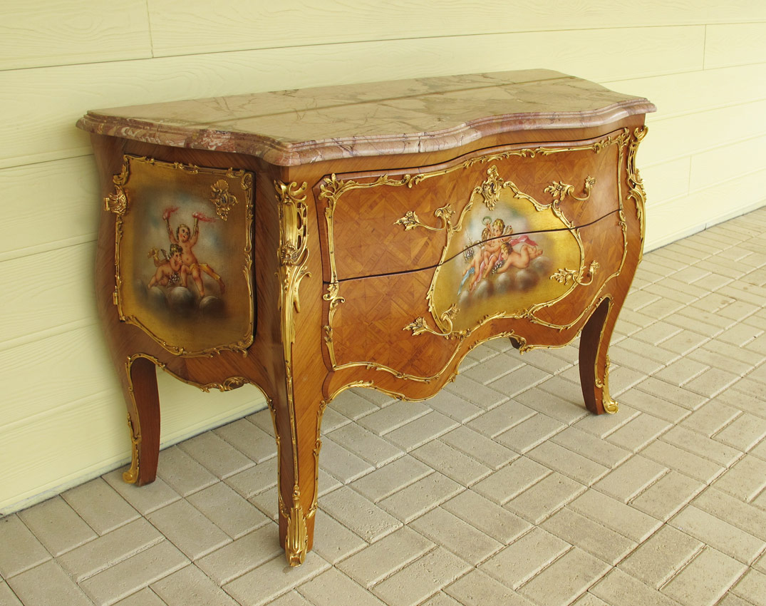 FRENCH MARBLE TOP PAINTED & ORMOLU