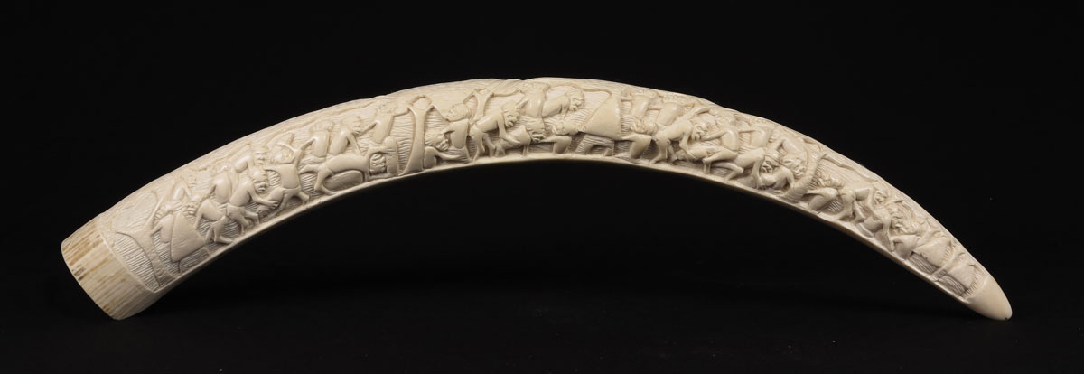 CARVED AFRICAN IVORY TUSK: Full