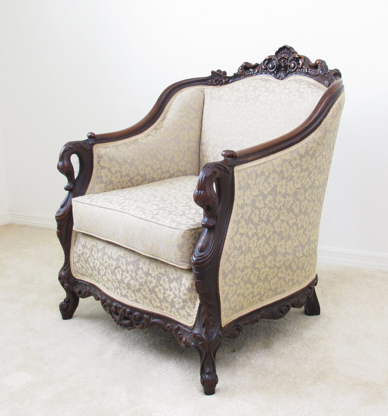 CARVED SWAN NECK LIBRARY CHAIR: Carved