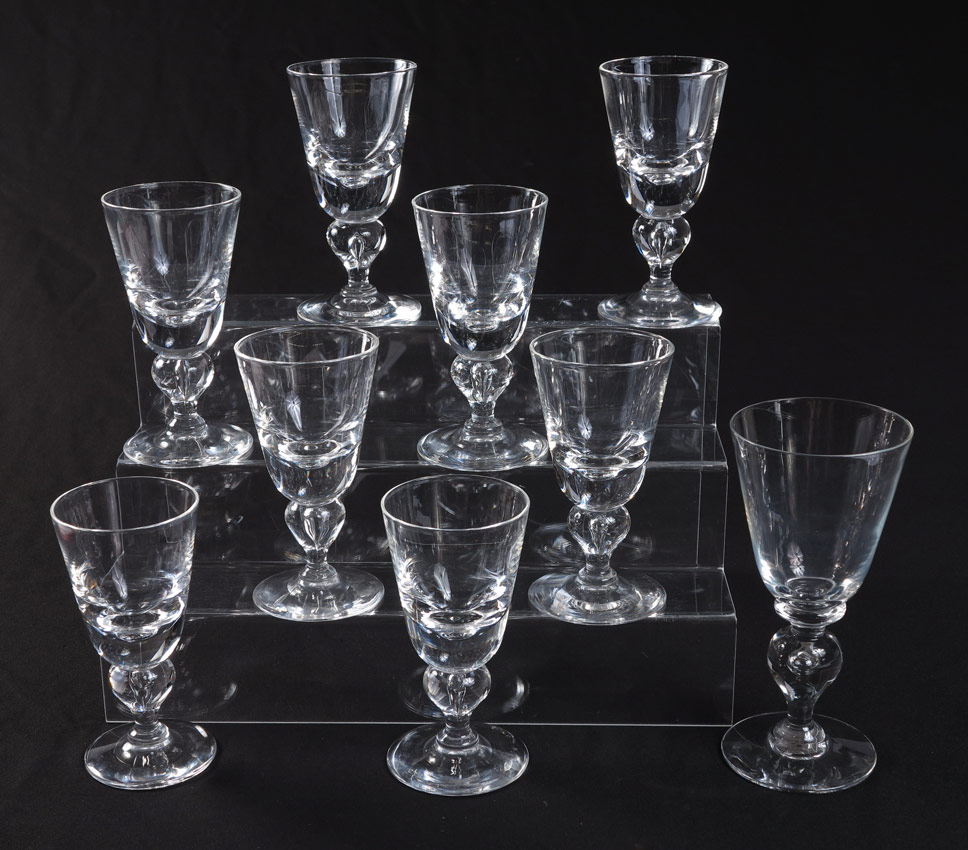 SET OF 8 STEUBEN CRYSTAL STEMS: