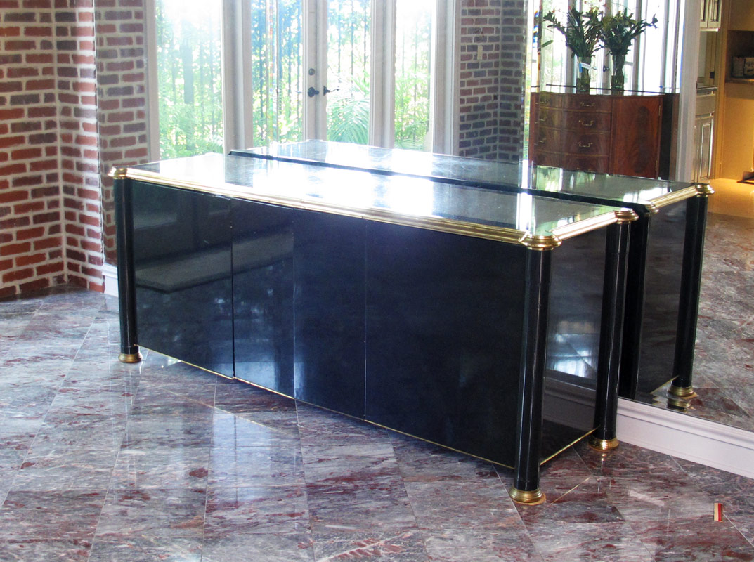 FAUX MARBLE AND BRASS SIDEBOARD: Faux