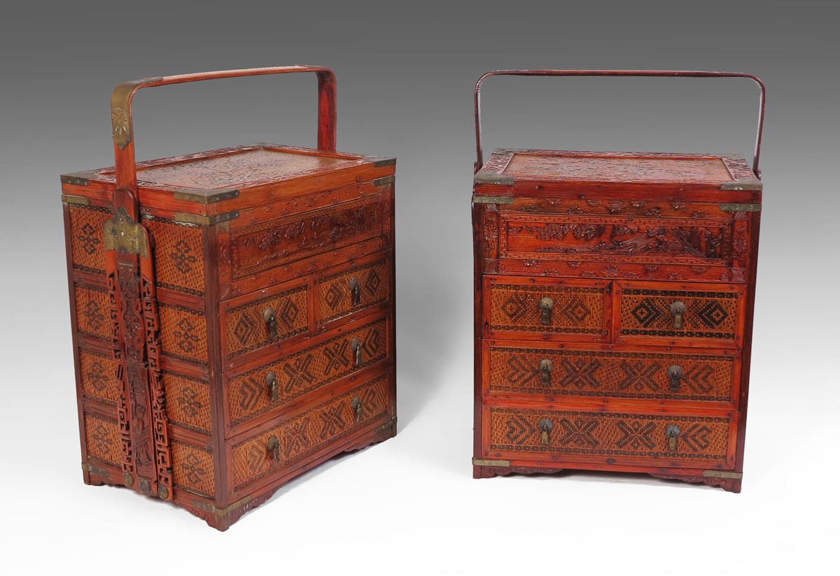 PAIR ORIENTAL TRAVELLING CHESTS: