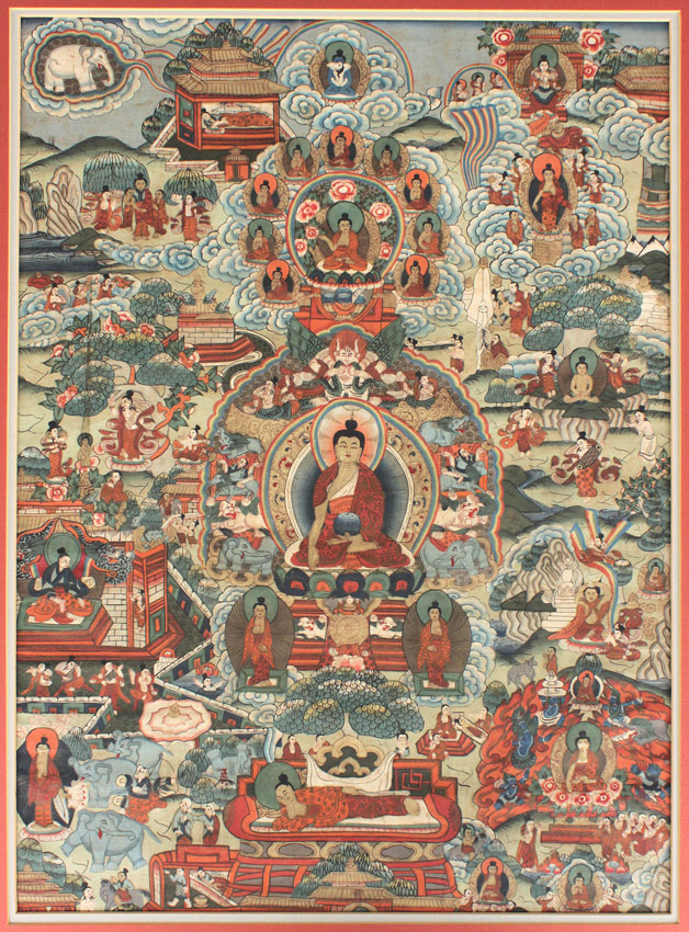 TIBETAN THANGKA: Aerial View of