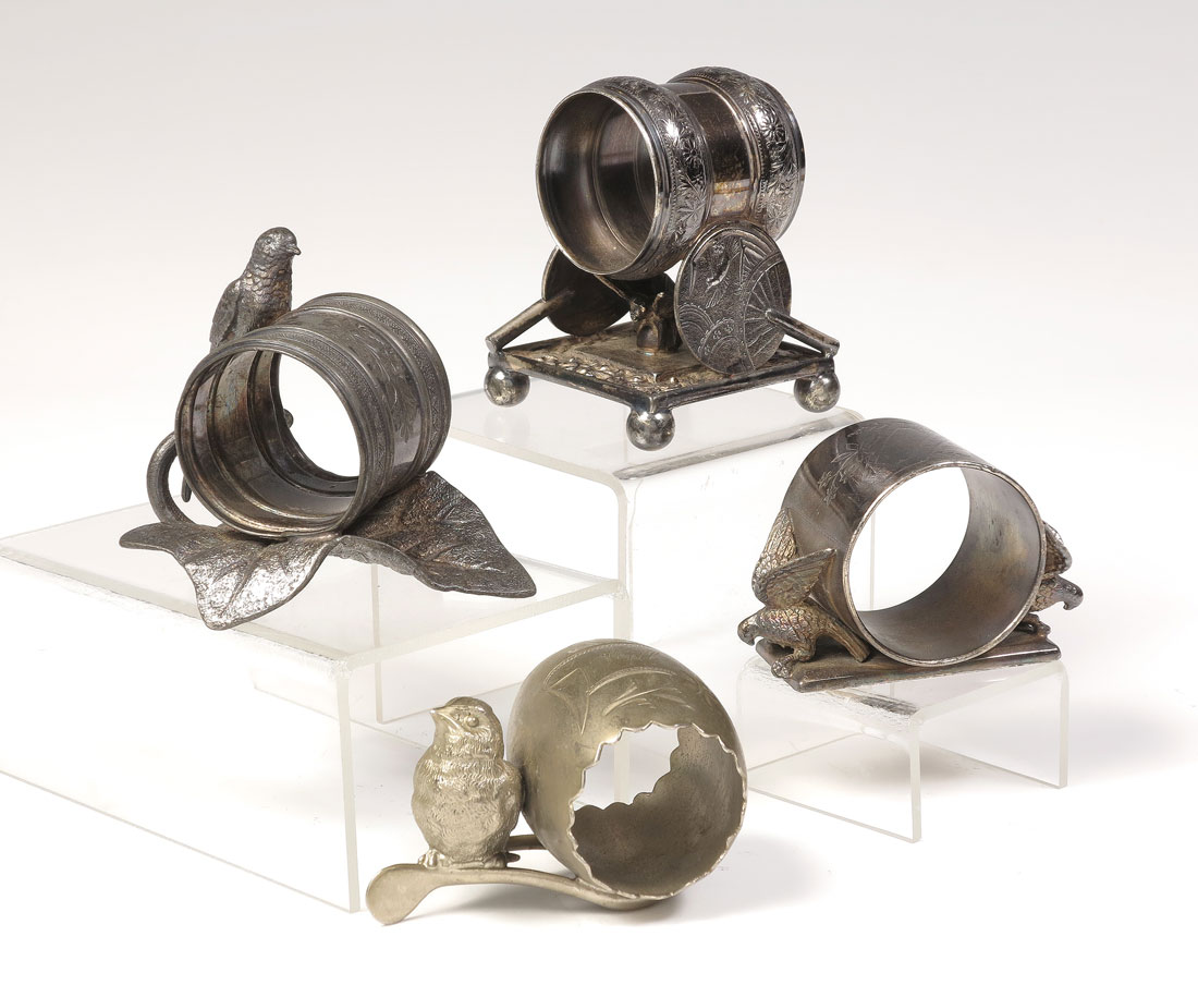 4 FIGURAL BIRDS SILVERPLATE NAPKIN RINGS: