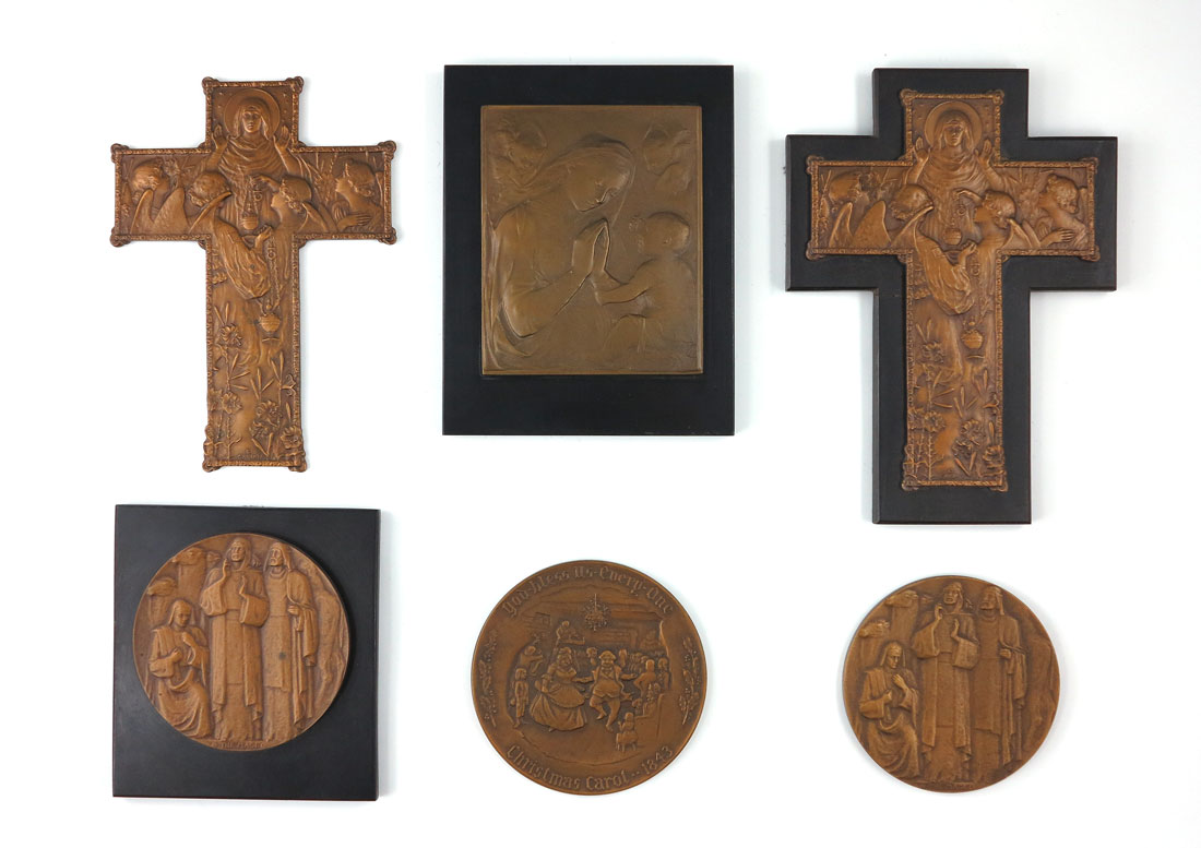 6 RELIGIOUS BRONZE MEDALLIONS & PLAQUES: