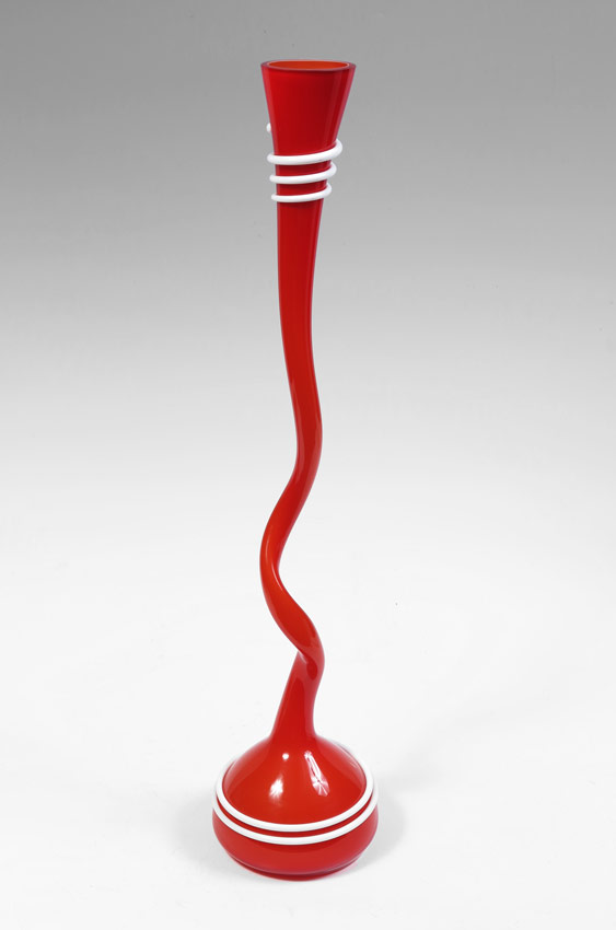 RED MURANO GLASS TALL VASE: Stretched