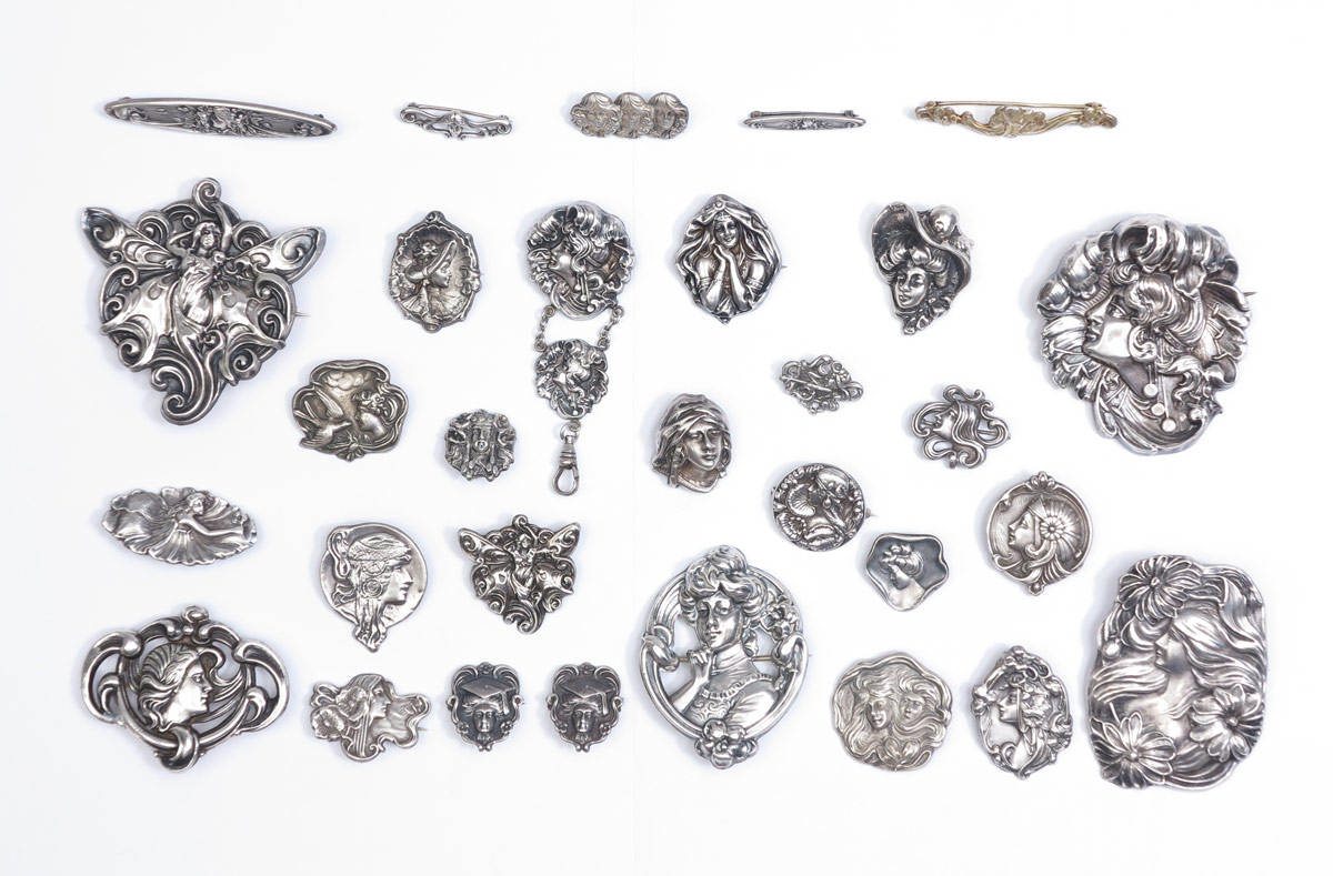 30 PIECE STERLING ART NOUVEAU PINS  14850e