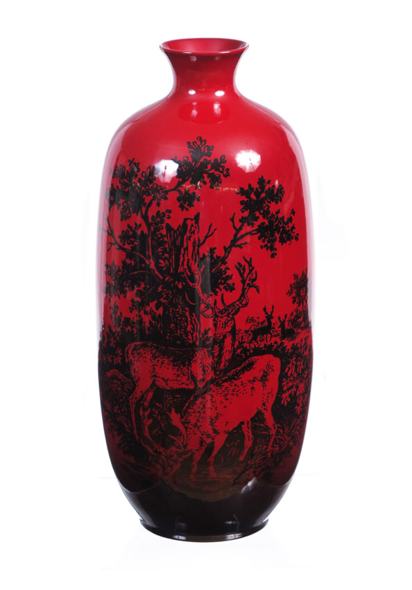 ROYAL DOULTON FLAMBE VASE: ''Woodcut''