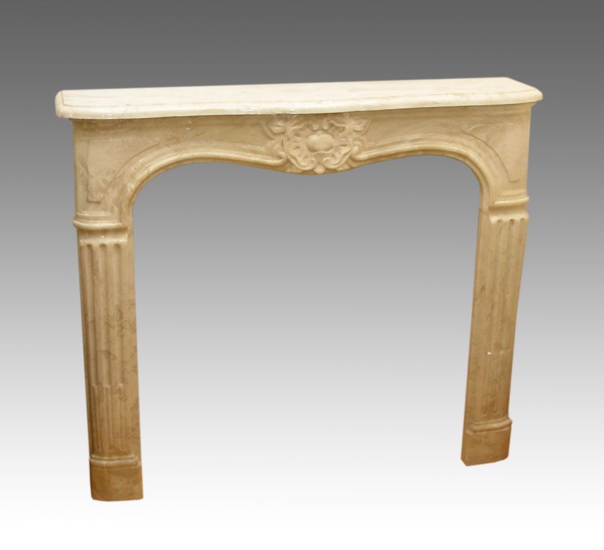 CARVED MARBLE FIREPLACE MANTLE AND SURROUND: