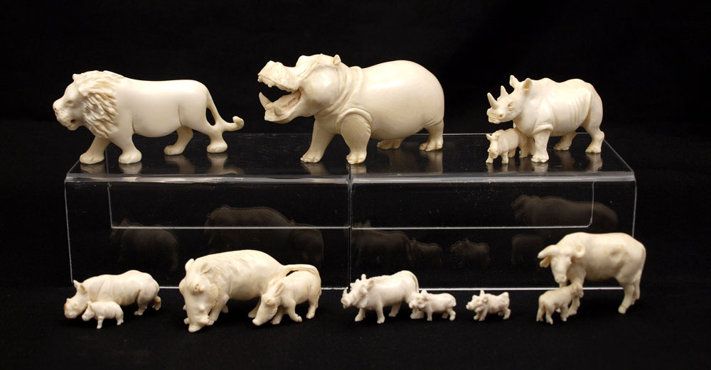 CARVED IVORY AFRICAN ANIMAL MENAGERIE 1485c5