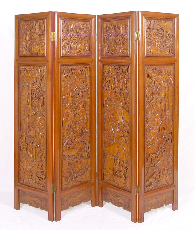 CARVED ROSEWOOD 4 PANEL FLOOR SCREEN  1485c6