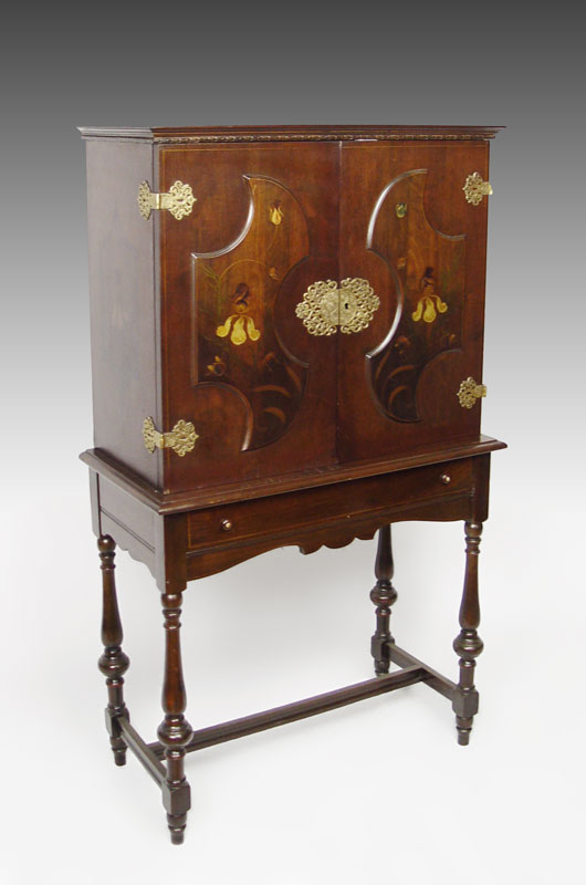 1920S PAINT DECORATED MAHOGANY SECRETARY: