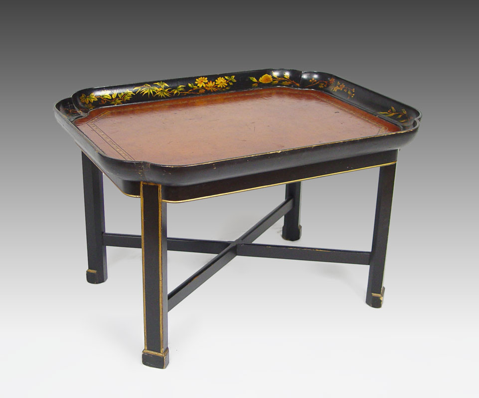 TOWLE DECORATED BLACK LACQUER TEA TABLE