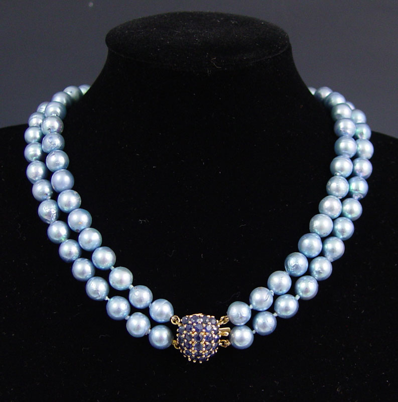 14K DOUBLE STRAND BLUE CULTURED