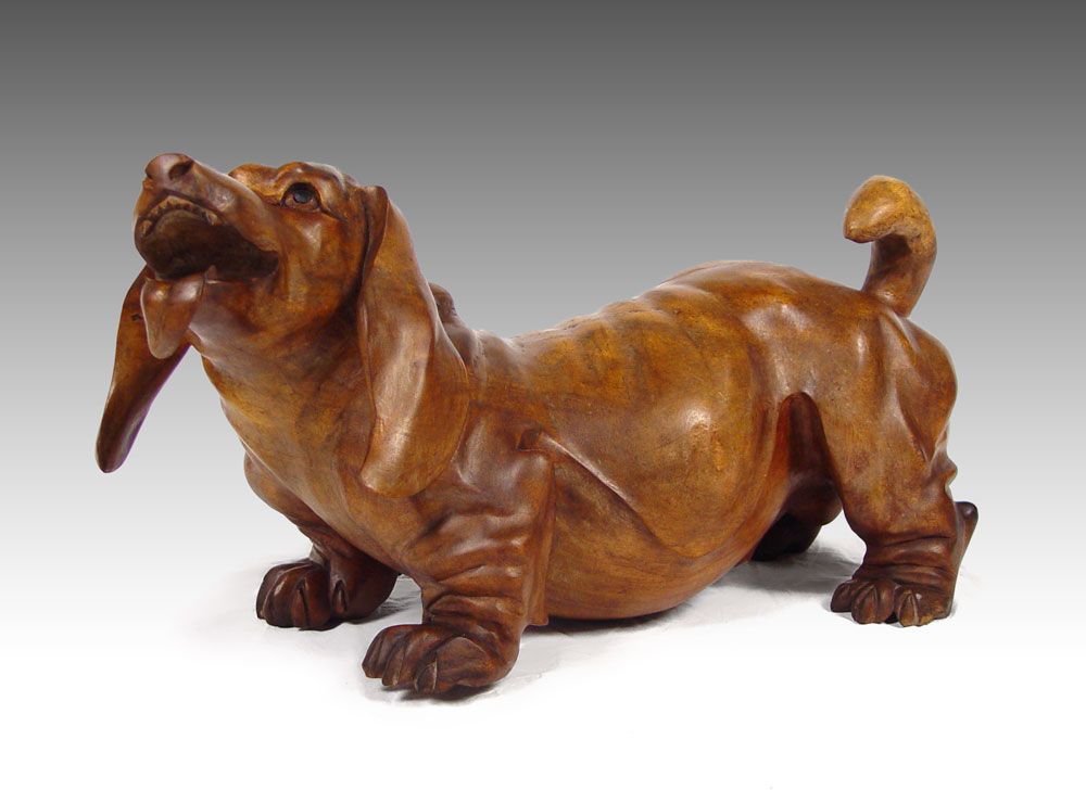 BIGGER THAN LIFE CARVED WOOD DACHSHUND: