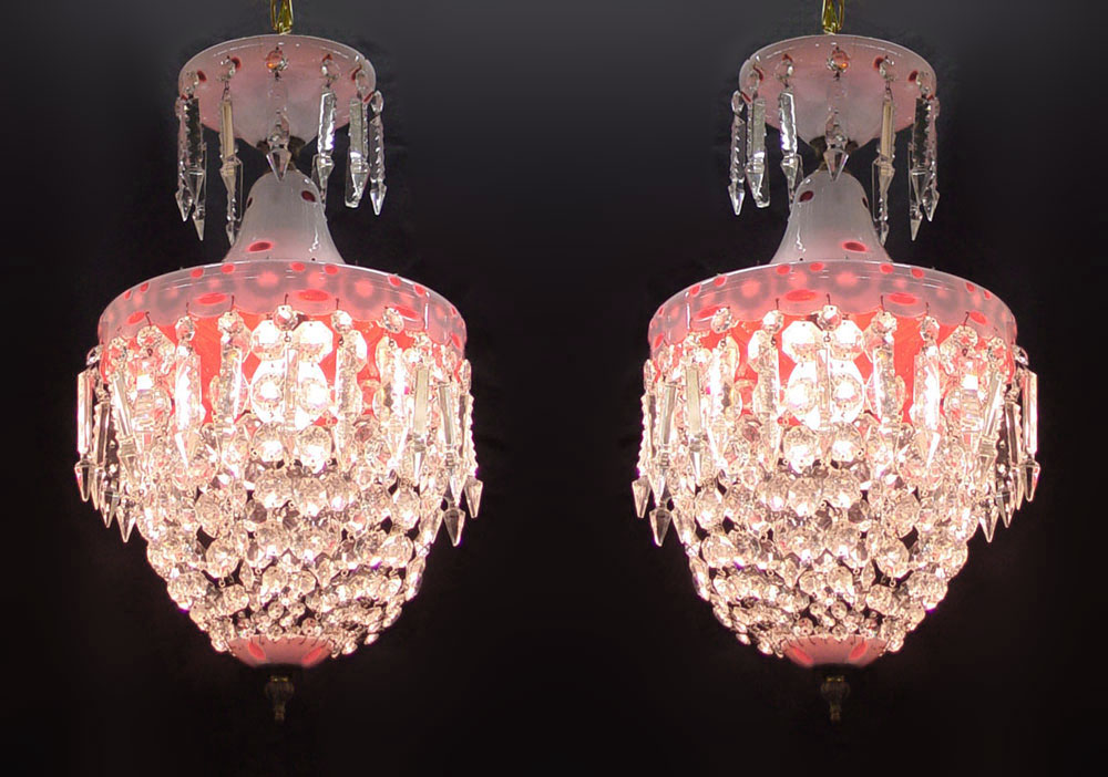 PAIR BOHEMIAN GLASS CHANDELIERS  14867c