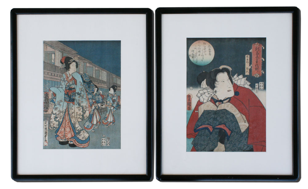 PAIR JAPANESE WOODBLOCKS TOYOKUNI