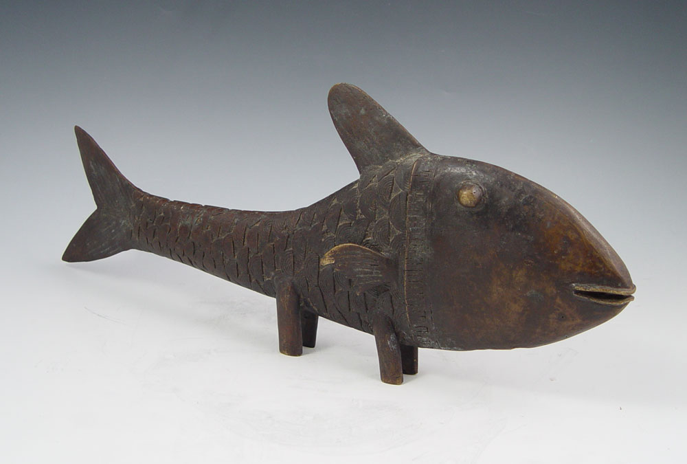 WEST AFRICAN BRONZE FISH SCULPTURE  1486c1