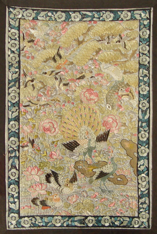 CHINESE SILK ON SILK EMBROIDERED PANEL: