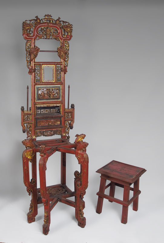 19th C CHINESE CARVED STAND: Red