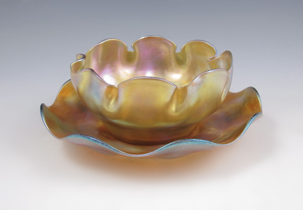 TIFFANY FAVRILE BOWL AND UNDERPLATE  1486ed