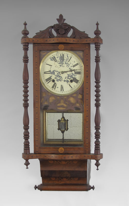 GERMAN INLAID WALL CLOCK: Parquetry