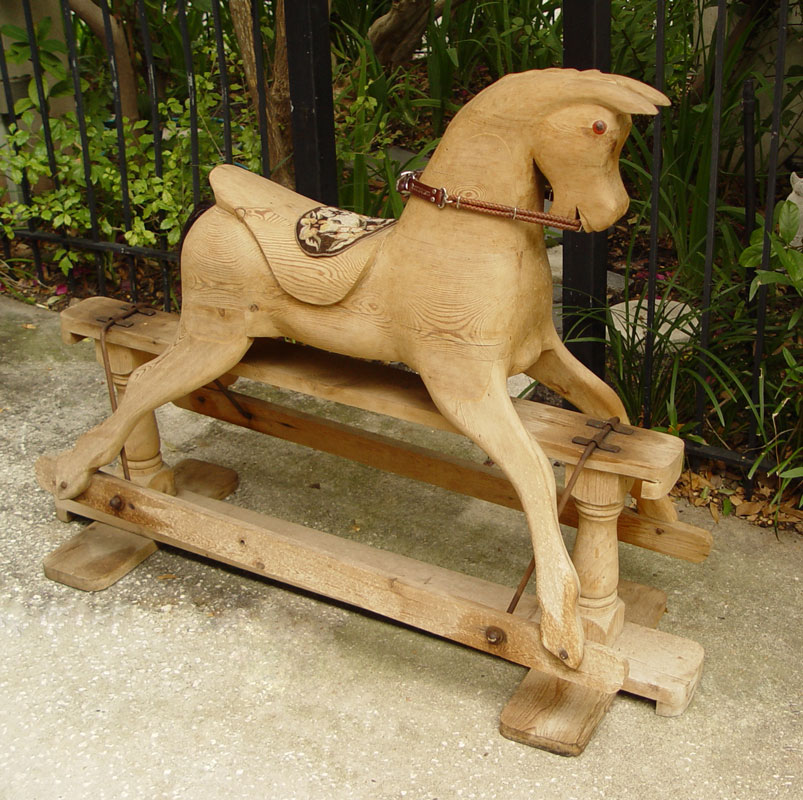 HAND CARVED WOODEN ROCKING HORSE: Hand