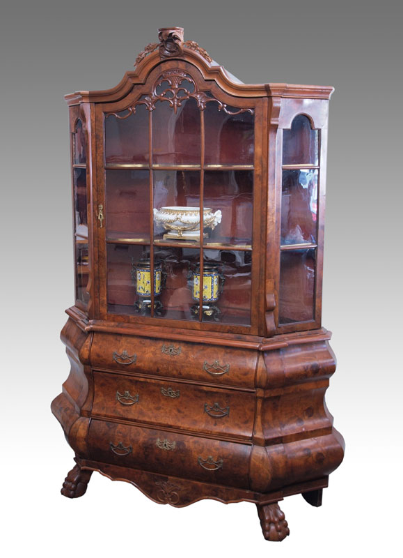 DUTCH VENEER DISPLAY CABINET ON