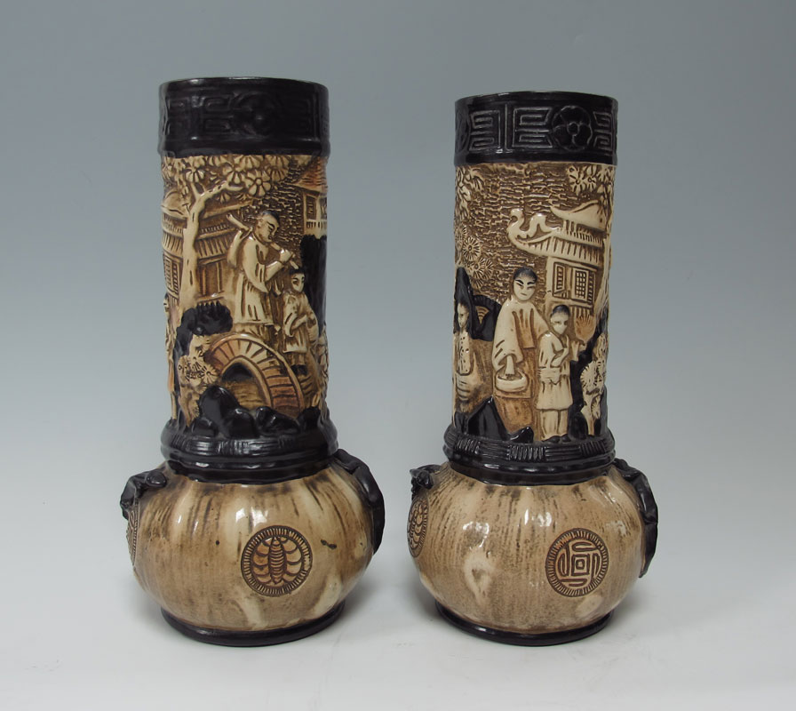 PAIR BRETBY EARTHENWARE TALL VASES: