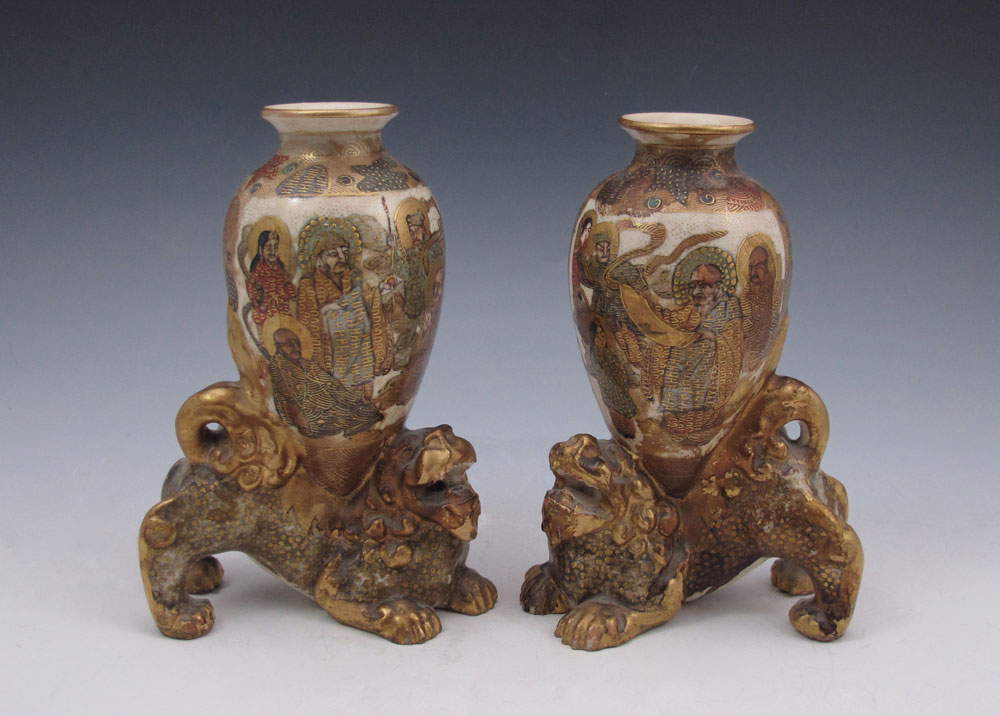 PAIR JAPANESE SATSUMA FOO LION 148791