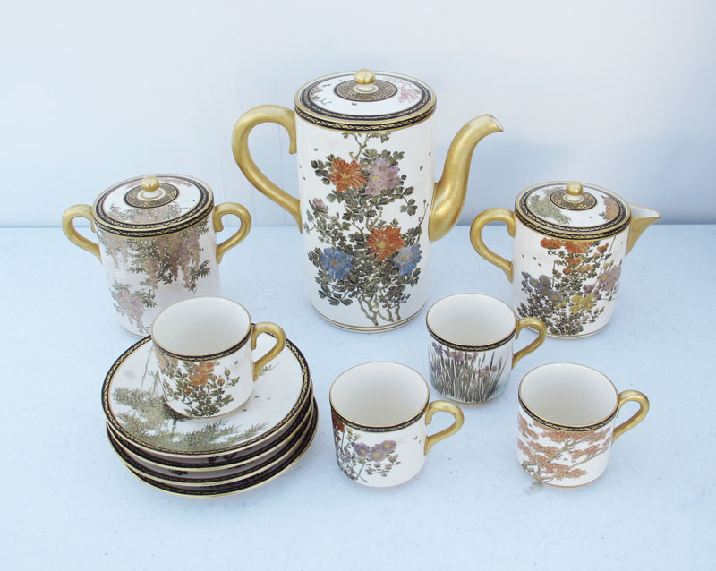 JAPANESE SATSUMA COFFEE SET: Hand painted