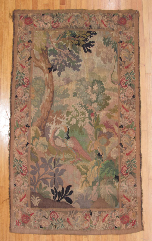 19TH C. WOVEN TAPESTRY: Pheasants in