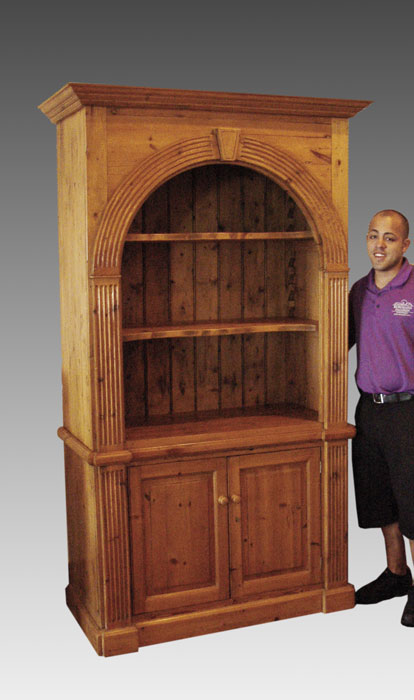 LARGE PINE DISPLAY CASE: Arched